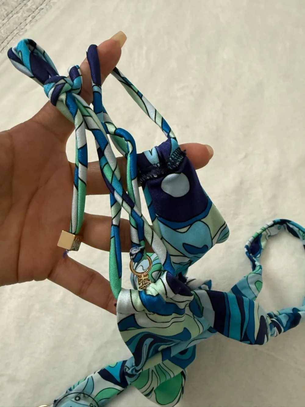 Kamari Swim Blue Green Retro Print Cutout Bikini Set Medium NWT - Picture 9 of 9